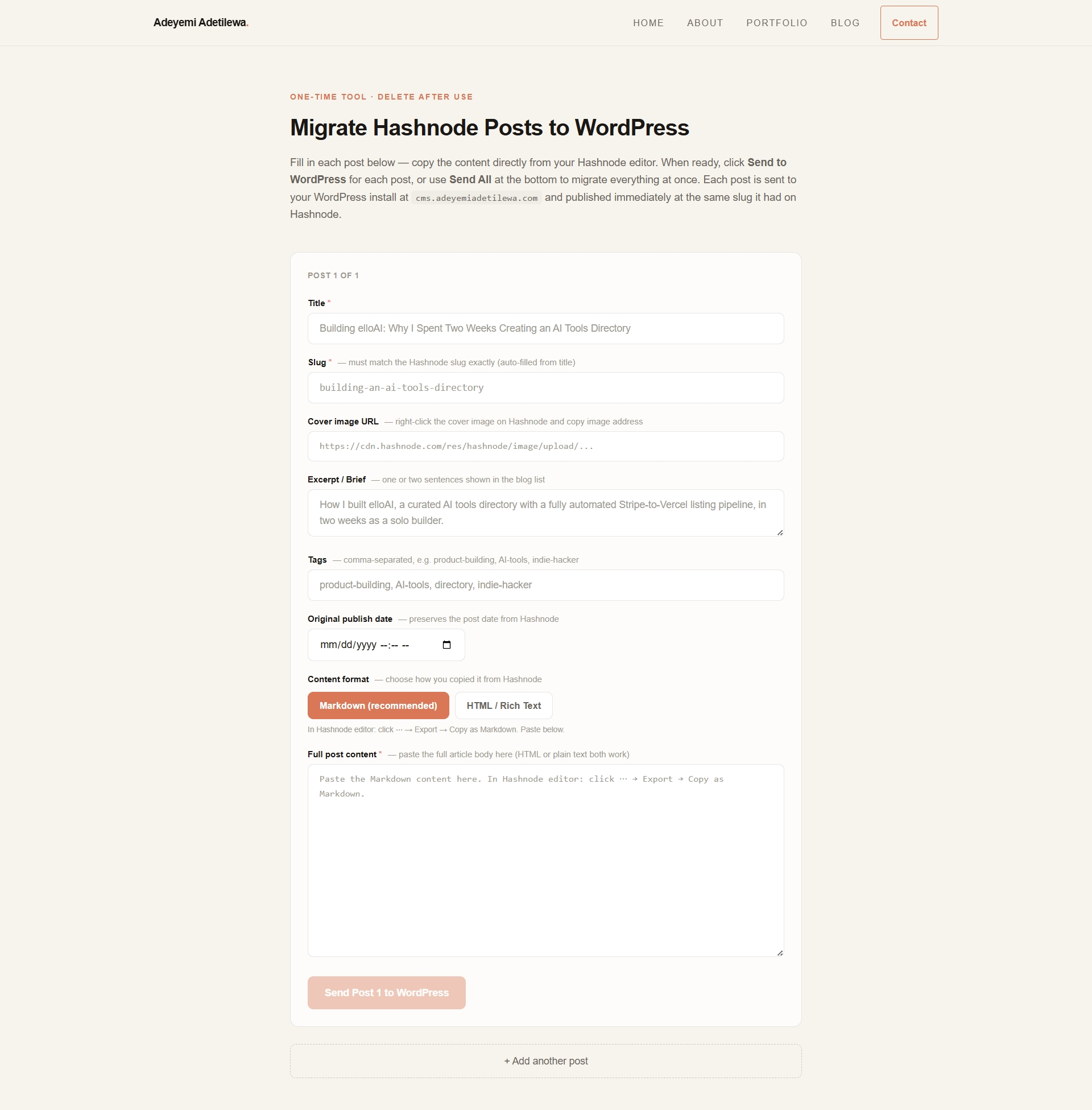 Migrate content from Hashnode to WordPress